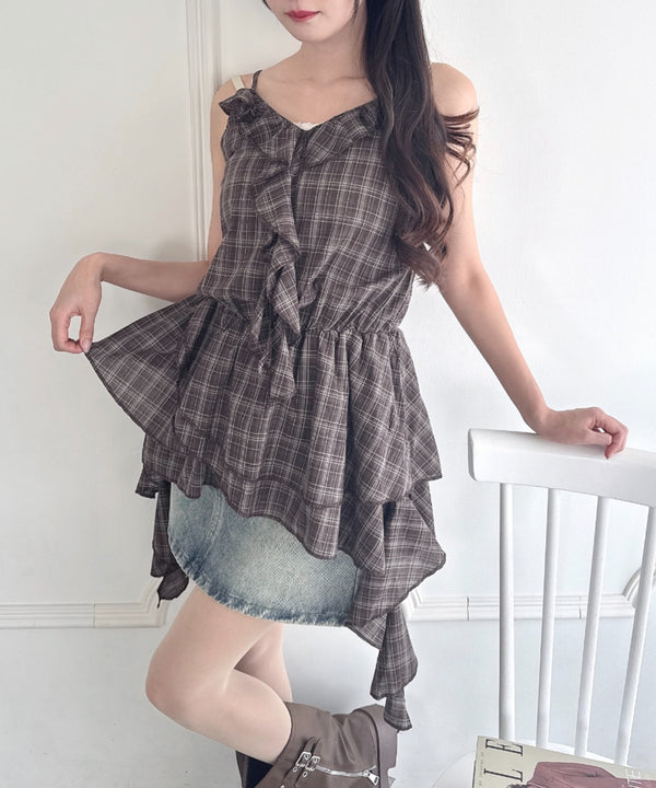 イレヘムフリルチェックキャミチュニック | LO2253002 | ブラウン