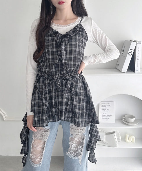 イレヘムフリルチェックキャミチュニック | LO2253002 | ブラック