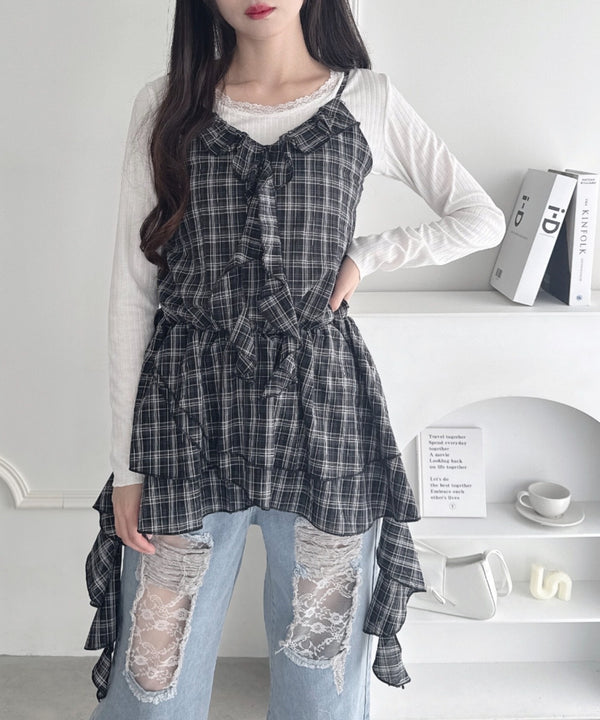 イレヘムフリルチェックキャミチュニック | LO2253002 | ブラック