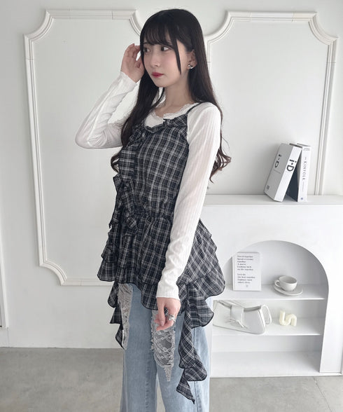 イレヘムフリルチェックキャミチュニック | LO2253002 | ブラック