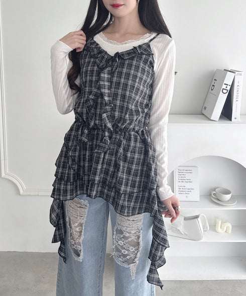 イレヘムフリルチェックキャミチュニック | LO2253002 | ブラック