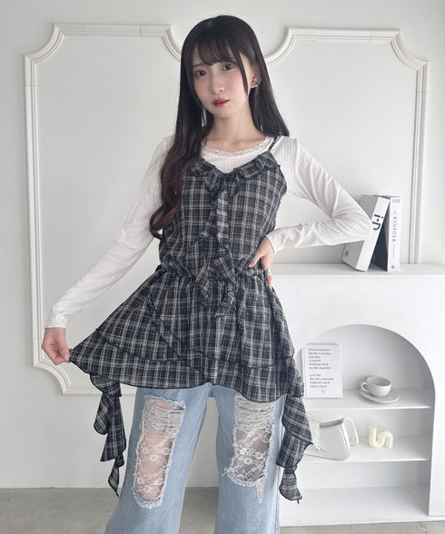 イレヘムフリルチェックキャミチュニック | LO2253002 | ブラック