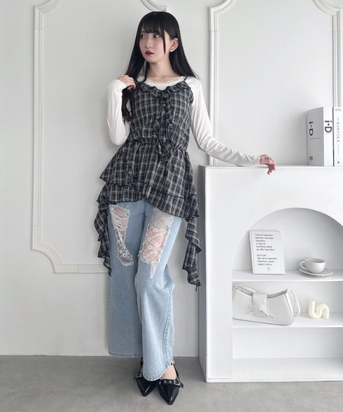 イレヘムフリルチェックキャミチュニック | LO2253002 | ブラック