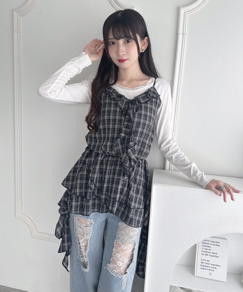イレヘムフリルチェックキャミチュニック | LO2253002 | ブラック