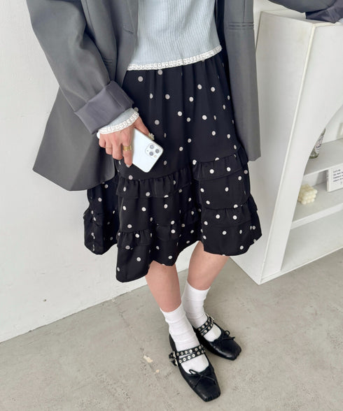 ドットフリルティアードミディスカート | SL2256007 | ブラック