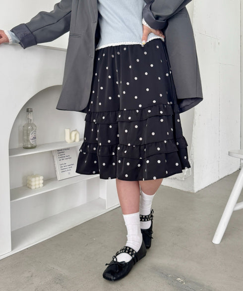 ドットフリルティアードミディスカート | SL2256007 | ブラック