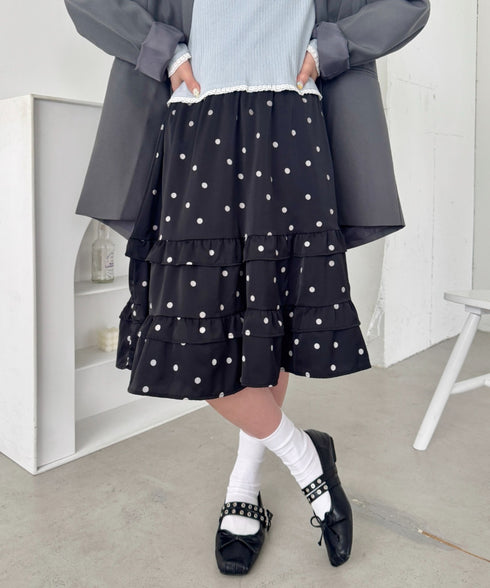 ドットフリルティアードミディスカート | SL2256007 | ブラック