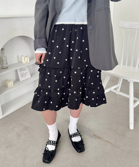 ドットフリルティアードミディスカート | SL2256007 | ブラック