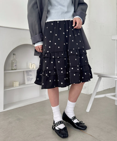ドットフリルティアードミディスカート | SL2256007 | ブラック
