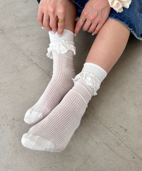 異素材フリルリブソックス | SL6256009 | ホワイト