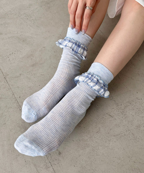 異素材フリルリブソックス | SL6256009 | ライトブルー