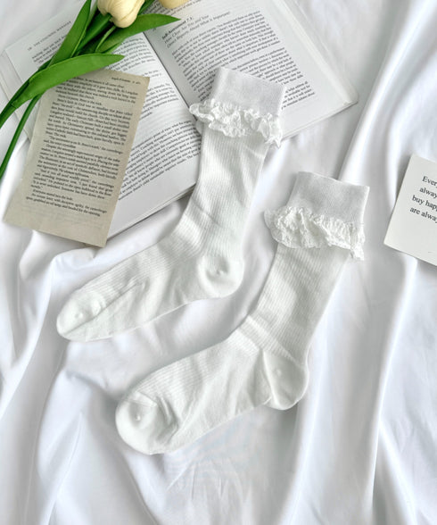 異素材フリルリブソックス | SL6256009 | ホワイト