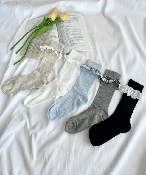 異素材フリルリブソックス | SL6256009 | グレー