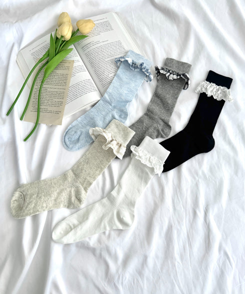 異素材フリルリブソックス | SL6256009 | グレー