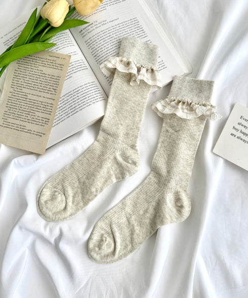 異素材フリルリブソックス | SL6256009 | ベージュ