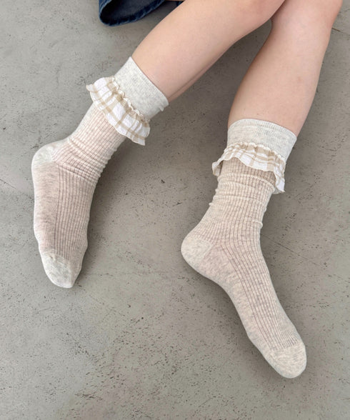 異素材フリルリブソックス | SL6256009 | ベージュ