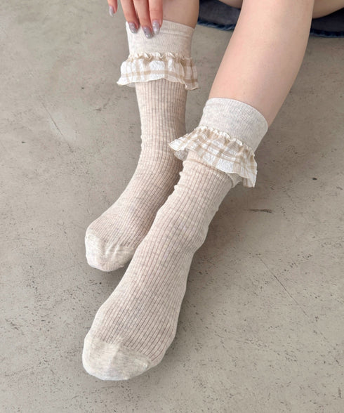 異素材フリルリブソックス | SL6256009 | ベージュ