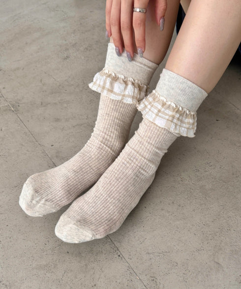 異素材フリルリブソックス | SL6256009 | ベージュ