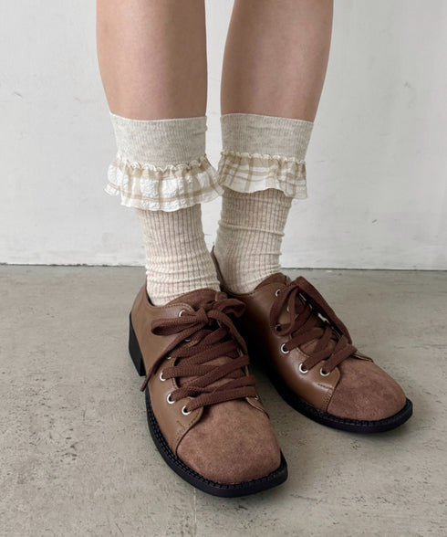 異素材フリルリブソックス | SL6256009 | ベージュ