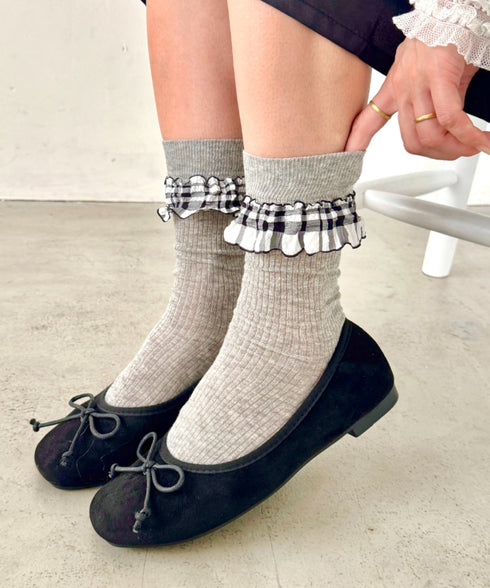 異素材フリルリブソックス | SL6256009 | グレー