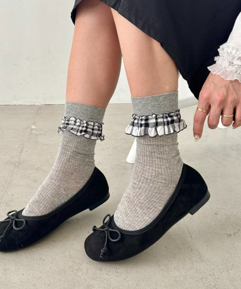 異素材フリルリブソックス | SL6256009 | グレー