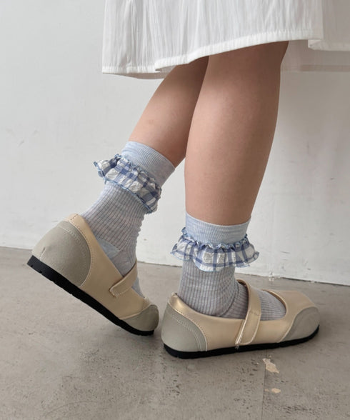 異素材フリルリブソックス | SL6256009 | ライトブルー