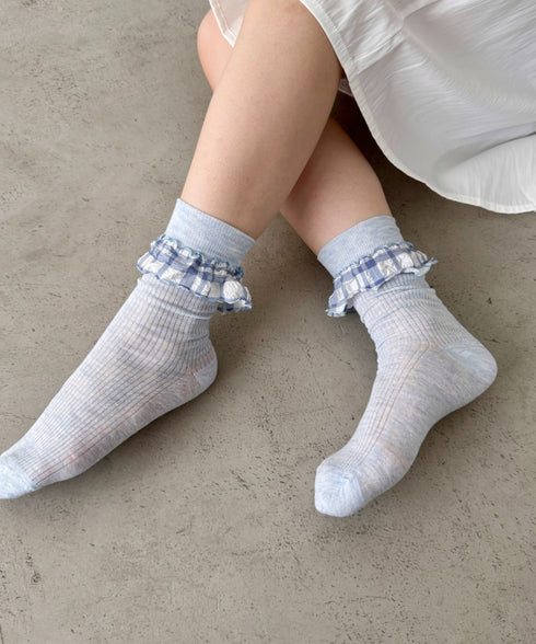 異素材フリルリブソックス | SL6256009 | ライトブルー