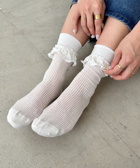 異素材フリルリブソックス | SL6256009 | ホワイト