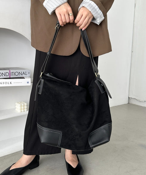 【A4サイズ対応】ワンハンドルフェイクスエードバッグ | CL1256007 | ブラック