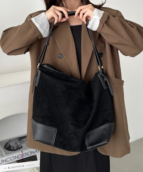 【A4サイズ対応】ワンハンドルフェイクスエードバッグ | CL1256007 | ブラック