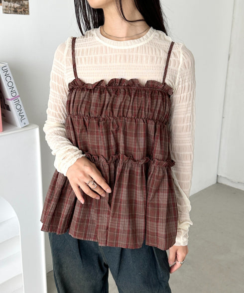 チェック柄キャミビスチェ | CL2255054 | レッド