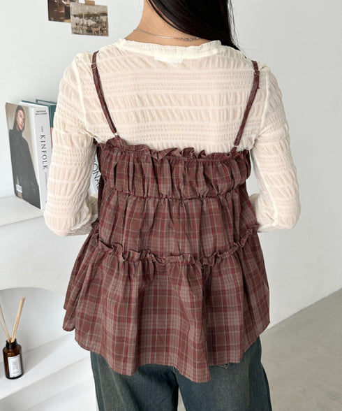 チェック柄キャミビスチェ | CL2255054 | レッド