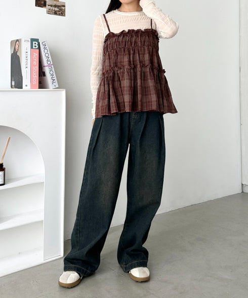 チェック柄キャミビスチェ | CL2255054 | レッド