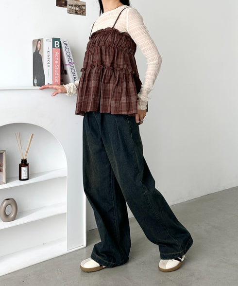 チェック柄キャミビスチェ | CL2255054 | レッド