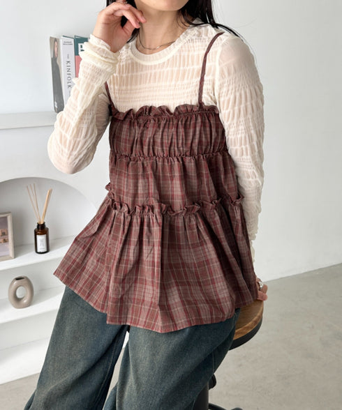 チェック柄キャミビスチェ | CL2255054 | レッド