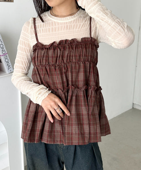 チェック柄キャミビスチェ | CL2255054 | レッド