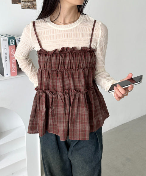 チェック柄キャミビスチェ | CL2255054 | レッド