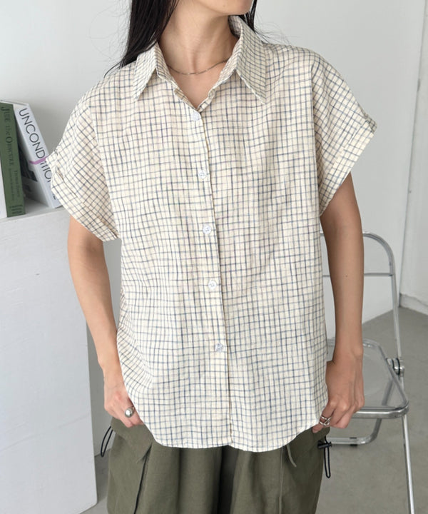 ロールアップチェック半袖シャツ | CL2255055 | ベージュ