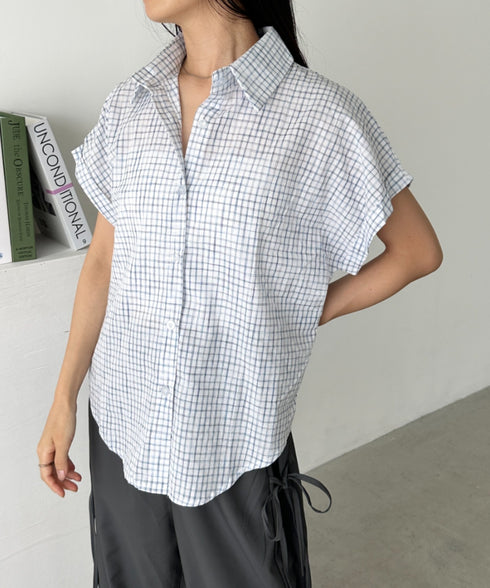 ロールアップチェック半袖シャツ | CL2255055 | ホワイト