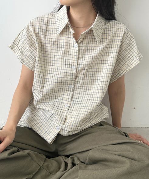 ロールアップチェック半袖シャツ | CL2255055 | ベージュ