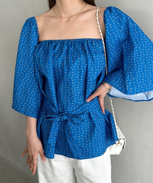 オフショル小花柄ボリュームブラウス | MD2253010 | ブルー