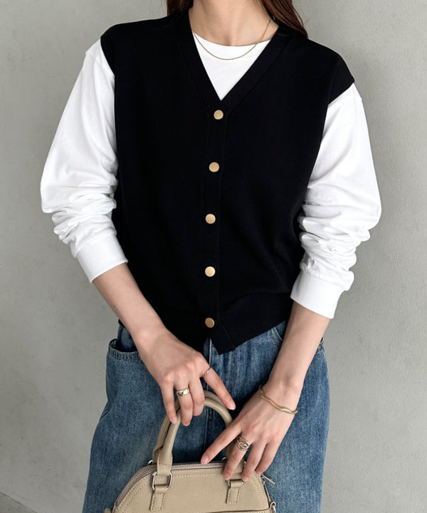 金ボタンニットベスト | MD2253006 | ブラック