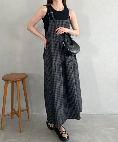 ボリュームティアードチェックキャミワンピース | MD2253007 | グレー