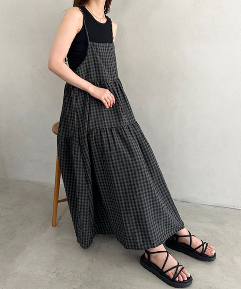 ボリュームティアードチェックキャミワンピース | MD2253007 | グレー