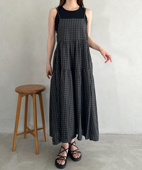 ボリュームティアードチェックキャミワンピース | MD2253007 | グレー