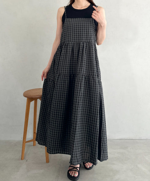 ボリュームティアードチェックキャミワンピース | MD2253007 | グレー