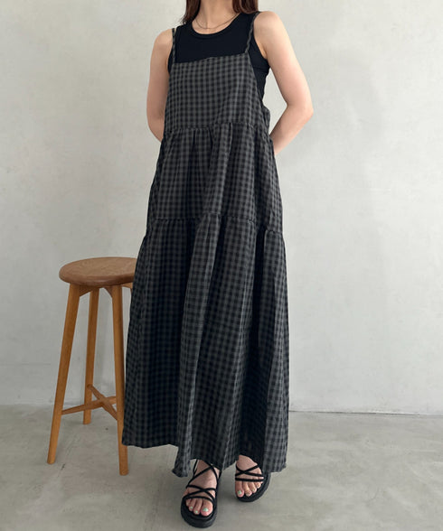 ボリュームティアードチェックキャミワンピース | MD2253007 | グレー