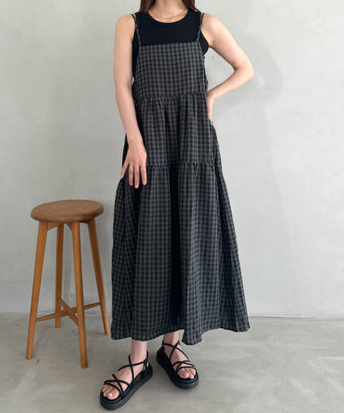 ボリュームティアードチェックキャミワンピース | MD2253007 | グレー