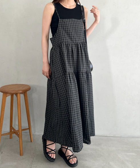 ボリュームティアードチェックキャミワンピース | MD2253007 | グレー