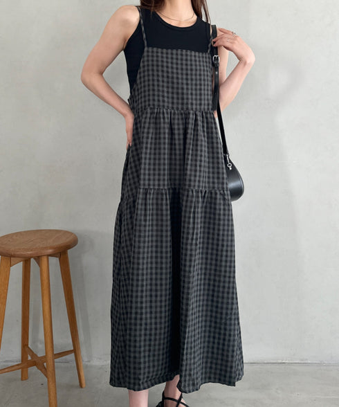 ボリュームティアードチェックキャミワンピース | MD2253007 | グレー